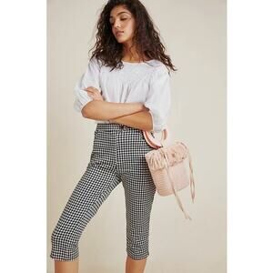 Anthropologie Womens 6 Black White Gingham Pedal Pusher Crop Pants Casual Flat